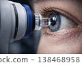 Eye ophthalmic optometry tonometry glaucoma cornea vision diagnosis clinic medical device closeup exams in hospital labs 138468958