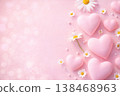 Pink hearts and white daisies on pastel pink background with copyspace for romantic greeting and wedding design 138468963