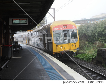 Intercity V set pulling into misty Katoomba station – a quiet moment of arrival on a mountain journey. Intercity V set pulling into misty Katoomba station – a quiet moment of arrival on a mountain journey. 138468998