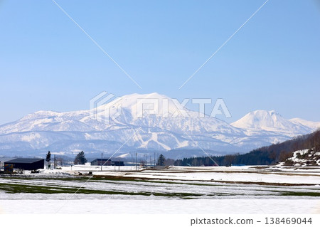四月初，從北海道尻別市俱知安町可以看到羊蹄山（又稱蝦夷富士山）和二世古安努普利（二世古山脈的一部分，滑雪勝地）。 138469044