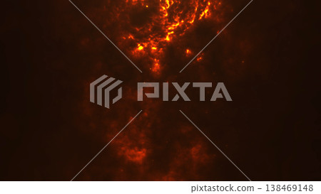 Fiery red energy texture with glowing flame clouds and dark smoky depth. Intense abstract fire background with molten atmosphere, heat and dramatic contrast. 138469148