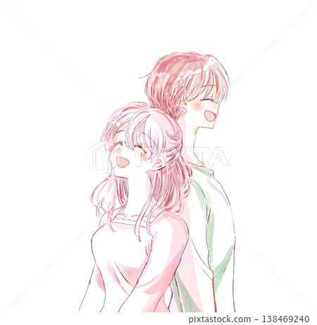 A man and a woman smiling, back to back. A man and a woman smiling, back to back. 138469240