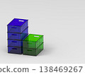 Stacked plastic storage boxes in blue and green with copy space for organization concept 138469267