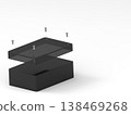 Exploded view of black electronic enclosure with screws for engineering and product design 138469268