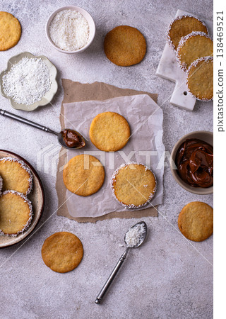 Alfajores, traditional Spanish sandwich cookies Alfajores, traditional Spanish sandwich cookies 138469521