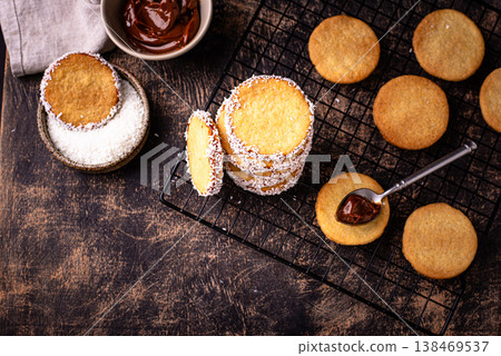 Alfajores, traditional Spanish sandwich cookies Alfajores, traditional Spanish sandwich cookies 138469537