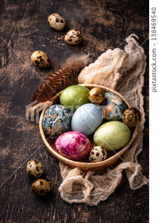 Easter eggs painted with natural dye Easter eggs painted with natural dye 138469540