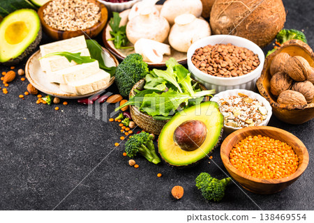 Vegan keto products. Ketogenic plant-based food Vegan keto products. Ketogenic plant-based food 138469554