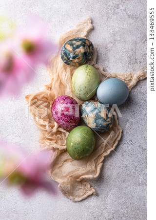 Easter eggs painted with natural dye Easter eggs painted with natural dye 138469555