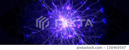 Neuron Firing Human Brain Neural Network Innovate Science Technology Background. Medical Neurology Bio Tech Scientific Research Banner Flash Glow Fractal. Blue AI Digital Net. Vector Illustration Neuron Firing Human Brain Neural Network Innovate Science Technology Background. Medical Neurology Bio Tech Scientific Research Banner Flash Glow Fractal. Blue AI Digital Net. Vector Illustration 138469597