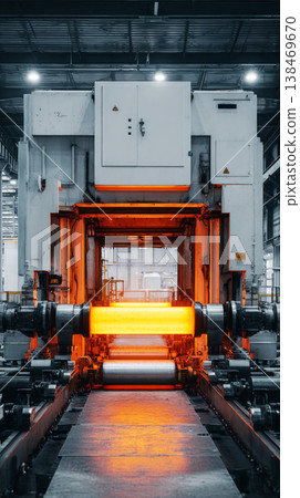 A red hot metal blank is being processed in an automated forging press. The machinery works to shape the metal as part of the production process in a factory setting A red hot metal blank is being processed in an automated forging press. The machinery works to shape the metal as part of the production process in a factory setting 138469670