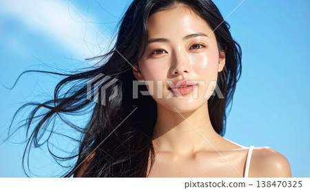 The beauty image of Japanese women with beautifully moisturized, radiant skin. 138470325