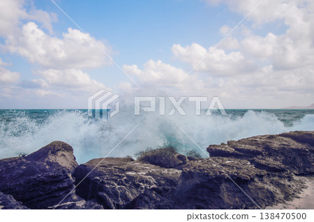 Powerful Ocean Waves Crashing on Rocks at Shenao in Taiwan Powerful Ocean Waves Crashing on Rocks at Shenao in Taiwan 138470500