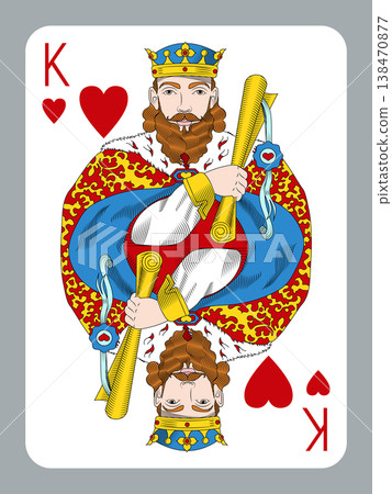 King of Hearts vector playing card. Retro style board game card King of Hearts vector playing card. Retro style board game card 138470877