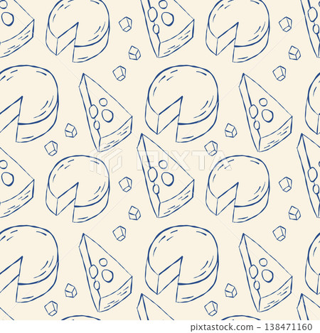 Pattern with various cheeses: Camembert, Parmesan, Brie, Gouda. 138471160