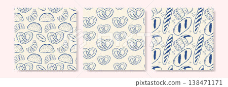 Set of bakery bread seamless patterns Set of bakery bread seamless patterns 138471171