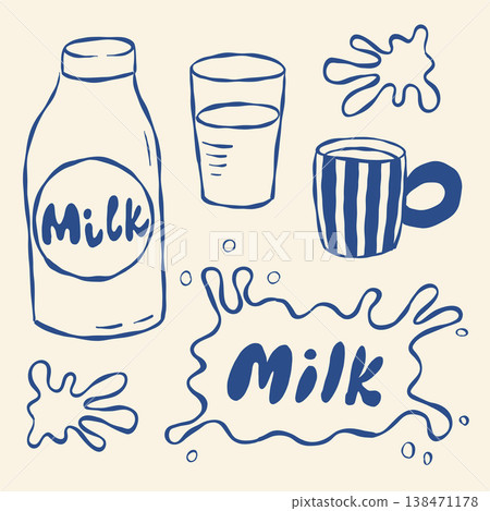 Sketch of milk containers and splashes Sketch of milk containers and splashes 138471178