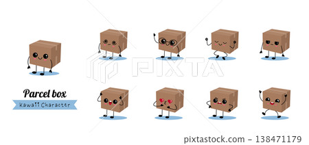 Cute parcel boxes with various expressions 138471179