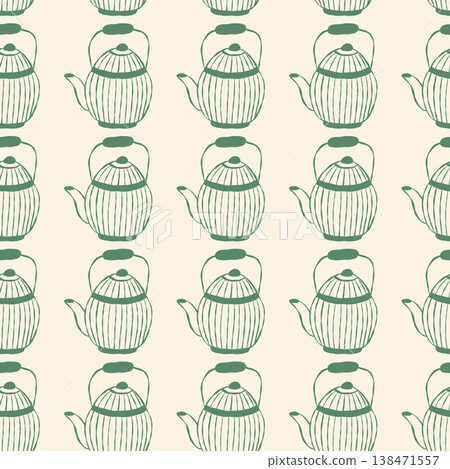 Teapots with line drawn detail arranged in neat rows Teapots with line drawn detail arranged in neat rows 138471557