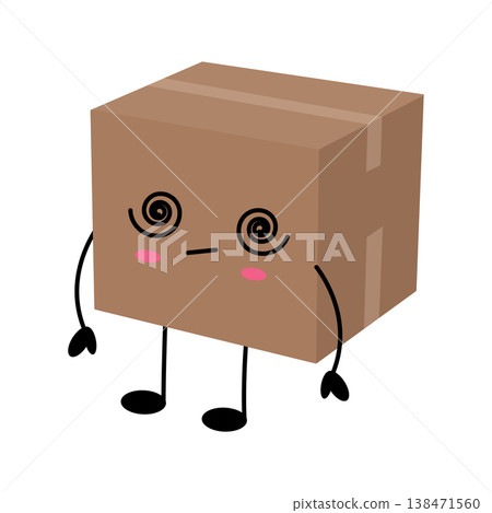 Adorable brown cardboard box character with spiral eyes and pink cheeks Adorable brown cardboard box character with spiral eyes and pink cheeks 138471560