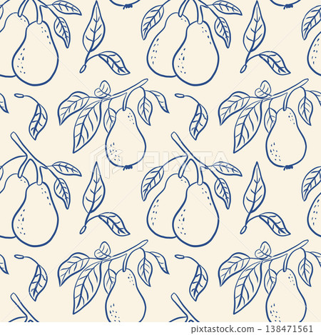 Hand-drawn pears and leaves pattern 138471561