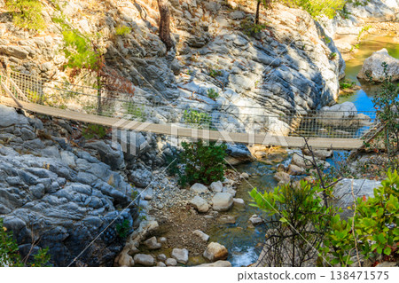 Suspension wooden bridge in Goynuk canyon in Antalya province,Turkey Suspension wooden bridge in Goynuk canyon in Antalya province,Turkey 138471575