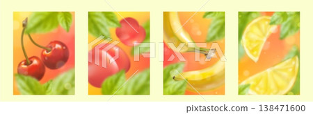 Fresh summer fruit background set, blurred texture 138471600
