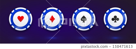 Casino coins, 3D poker chips with neon glow Casino coins, 3D poker chips with neon glow 138471613