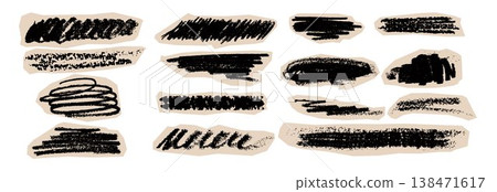 Black crayon scribbles set isolated on white Black crayon scribbles set isolated on white 138471617
