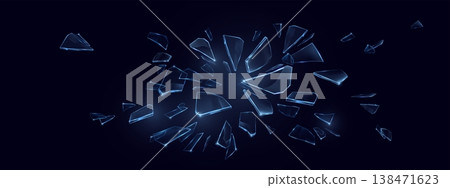 Shattered glass fragments flying in the air, Shattered glass fragments flying in the air, 138471623
