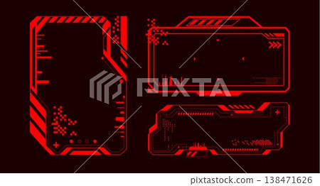 Futuristic red HUD frames set on black background 138471626