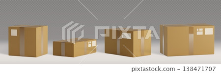 3D realistic cardboard box set with closed parcels 3D realistic cardboard box set with closed parcels 138471707