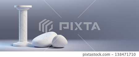 White marble podium, 3d classic roman column stand 138471710