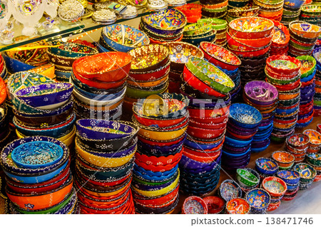 Traditional turkish crockery at oriental bazaar. Souvenirs from Turkey Traditional turkish crockery at oriental bazaar. Souvenirs from Turkey 138471746