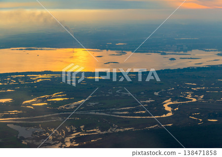 Aerial view of the Dnieper river and factory chimneys near Kiev, Ukraine 138471858
