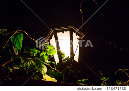 Lighted vintage street lantern at night Lighted vintage street lantern at night 138471888