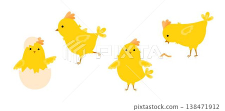 Cute little chicks set funny whimsical Easter characters hand drawn illustration, farm birds as symbol of festive springtime period clipart for cards, banner, Easter decor Cute little chicks set funny whimsical Easter characters hand drawn illustration, farm birds as symbol of festive springtime period clipart for cards, banner, Easter decor 138471912