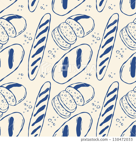 Hand drawn bread pattern with baguettes and round loaves Hand drawn bread pattern with baguettes and round loaves 138472033