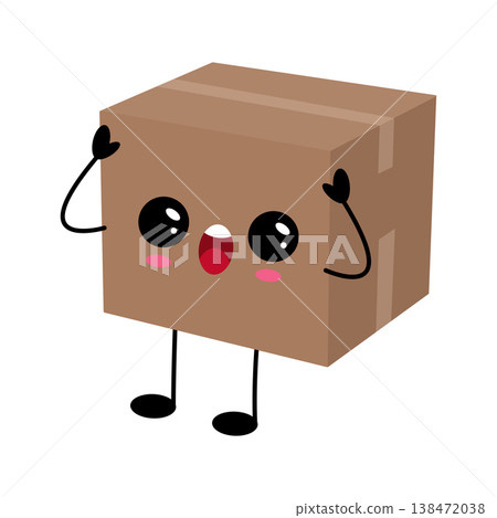 Adorable cardboard box character with smiling face and raised hands Adorable cardboard box character with smiling face and raised hands 138472038