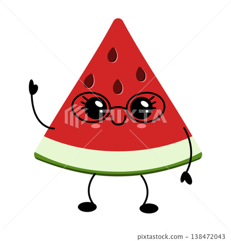 Joyful watermelon slice mascot with big eyes and cheerful pose Joyful watermelon slice mascot with big eyes and cheerful pose 138472043