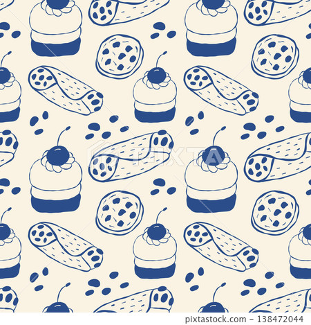 Sweet treats photo with pastries and cupcakes in a repeating pattern Sweet treats photo with pastries and cupcakes in a repeating pattern 138472044