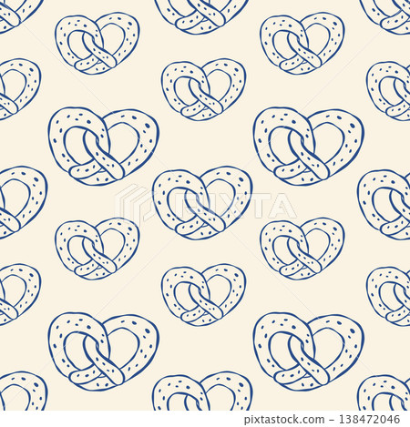 Handdrawn Pretzel Pattern. Vector Illustration with Heart Shape. Handdrawn Pretzel Pattern. Vector Illustration with Heart Shape. 138472046