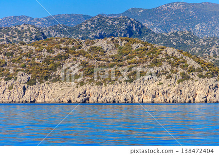 View of the Taurus mountains and the Mediterranean sea near Demre, Antalya province in Turkey 138472404