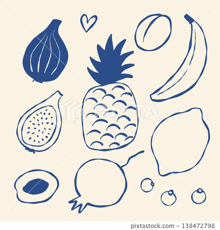 Hand-drawn fruit sketch in blue ink on cream background Hand-drawn fruit sketch in blue ink on cream background 138472798