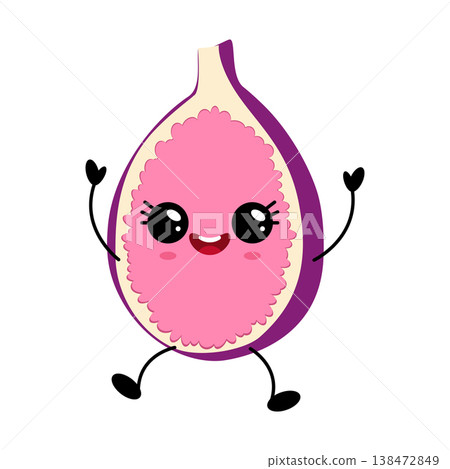 Cute pink fig with big eyes and smiling face 138472849