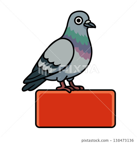 cute cartoon pigeon sitting on a red rectangular box cute cartoon pigeon sitting on a red rectangular box 138473136