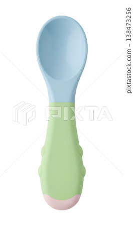Single soft silicone baby spoon with a rounded, gum-friendly tip, isolated on white. perfect for first foods, purees, and gentle self-feeding 138473256