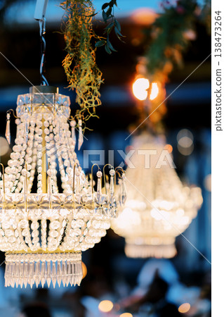 Warm And Cozy Ambiance With Lush Greenery And Sparkling Crystals Warm And Cozy Ambiance With Lush Greenery And Sparkling Crystals 138473264