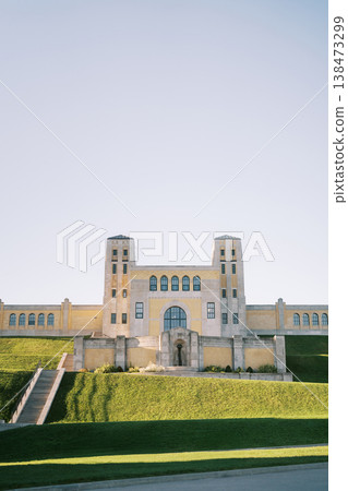 Imposing Building Steps With Shadowed Bands And Lush Terraces Imposing Building Steps With Shadowed Bands And Lush Terraces 138473299