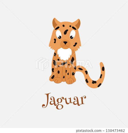 Cute jaguar baby. Vector illustration of wild animal in childish cartoon flat style. 138473462